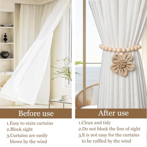 2 Pieces Wooden Beaded Curtain Tiebacks, Tassel Curtain Buckles Magnetic - Image 6