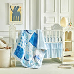 Patchwork Crib Bedding Set Blue Ocean Plaid Design 3 Pieces Baby Cute Quilted - Image 4