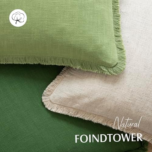 Foindtower Decorative Linen Fringe Throw Pillow Covers 26×26 Lime Green - Image 4