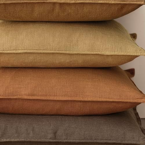 Foindtower Linen Solid Decorative Throw Pillow Covers 16x16 Autumn Orange - Image 5