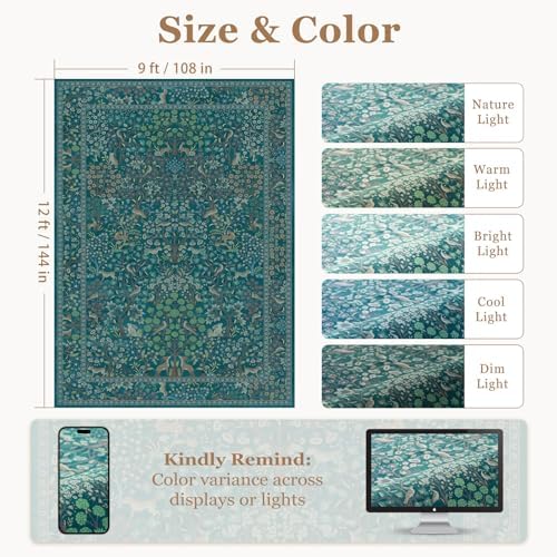 Teal Floral Animal Large 9x12 Rugs - Image 2
