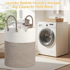 Large Woven Laundry Basket Hamper, 100L Cotton Rope Storage Bin - Image 4