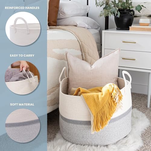 OrganiHaus Round Toy Basket & Blanket Basket, Cotton Rope 20x13" - Image 3