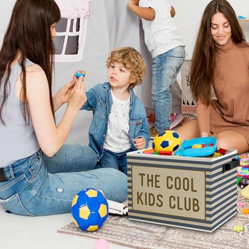 Blue Striped Kids Storage Bins Box - Image 2