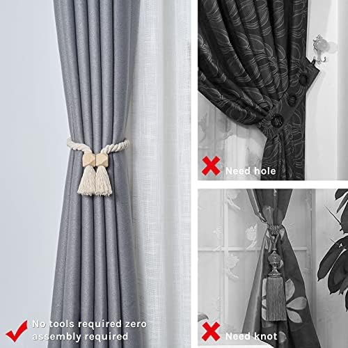 NICEEC 4 Pack Wooden Polyhedron Magnetic Curtain Tiebacks Boho Home Decor Drape - Image 2