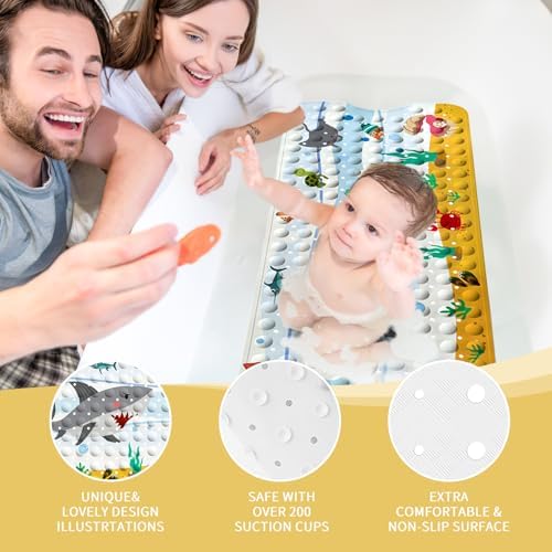 PRATIQUE Kids Bath Mat for Tub Non Slip，40 X 16 Inch Extra Long Kids Bathtub - Image 7