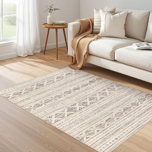 Nakagishi Boho 4x6 Area Rug Living Room Rugs Machine Washable Dark Brown - Image 6