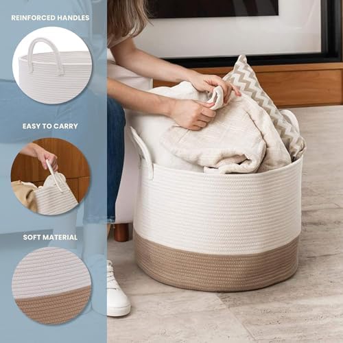 OrganiHaus Round Toy Basket & Blanket Basket, Cotton Rope 20x13" - Image 3