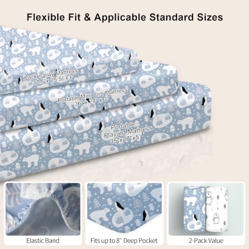 Pack N Play Sheets Fitted, Mini Crib Sheets, Breathable Soft Unisex Playard - Image 6