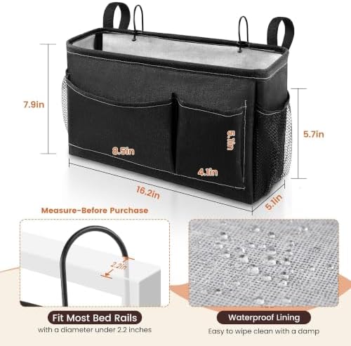 Fab totes Bedside Caddy for Dorm Bed, Bedside Storage Bag Hanging Organizer - Image 4