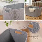 OIAHOMY 96L XXXLarge Blanket Basket Woven Cotton Rope Storage Basket Grey - Image 4