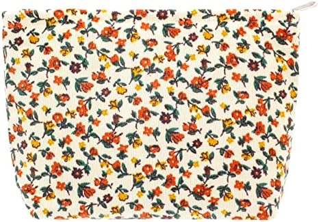 Flat Makeup Bag for Women, Zipper Cosmetic Pouch for Purse, Floral White by PAZIMIIK
