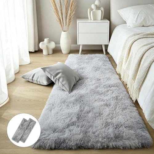 Light Grey Fluffy Shag Rug 2x6 by KICHOWUA