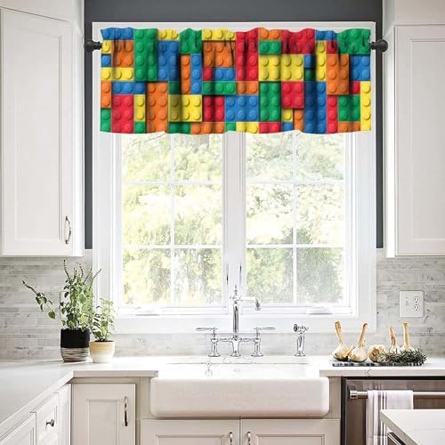 Building Block Toy Valance Kids Curtains, Abstract Geometric Colorful Toy Brick - Image 6