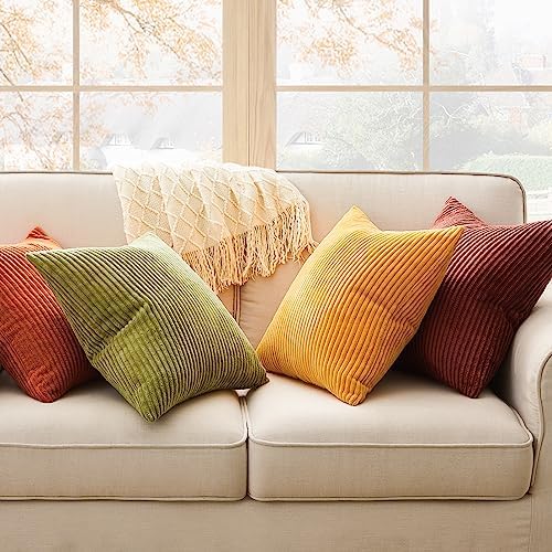 Topfinel Fall Burnt Orange Throw Pillow Covers 16x16 Set of 4, Corduroy Striped - Image 4