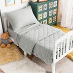 NTBAY Toddler Microfiber Bedding Set, 4 Piece, Light Grey - Image 2