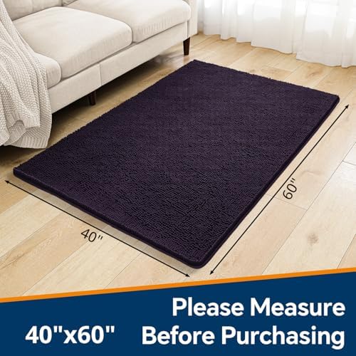 Chenille Bathroom Rug 40"x60" Purple, Large Plush Bath Mat - Image 2