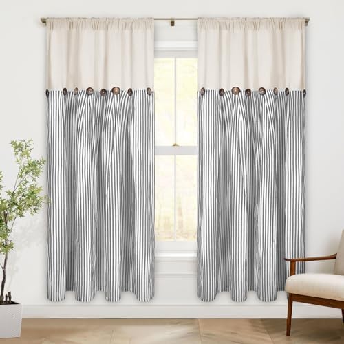 ASPMIZ Cotton Linen Farmhouse Curtains Boho Rustic Button Panel, Linen Window - Image 2