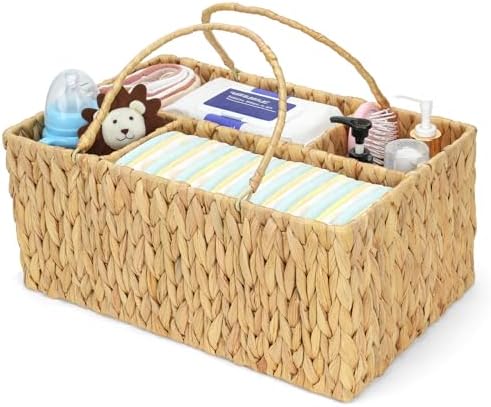 Large Baby Diaper Caddy Organizer, Handwoven Water Hyacinth Storage Basket by Unknown