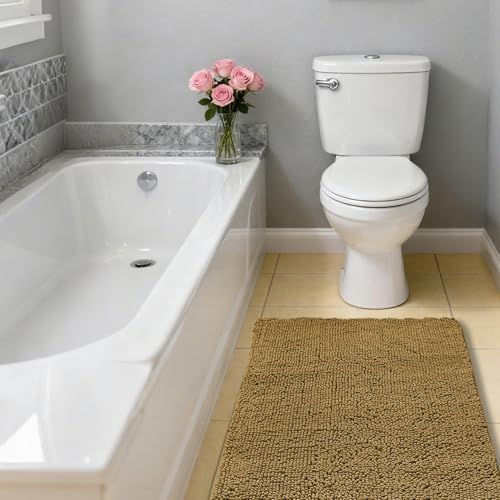 Chenille Bathroom Rug 24"x36" Tan, Non-Slip Plush Bath Mat - Image 7
