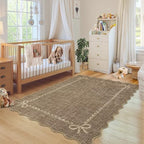 GarveeHome Scalloped Bow Rug 4x6 Washable Brown Rug - Image 2