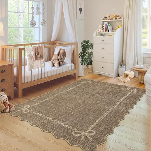 GarveeHome Scalloped Bow Rug 4x6 Washable Brown Rug - Image 2