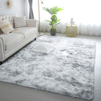 6x9 Tie-Dye Gray Shag Rug for Bedroom, Soft Plush Fluffy Carpet by KICHOWUA