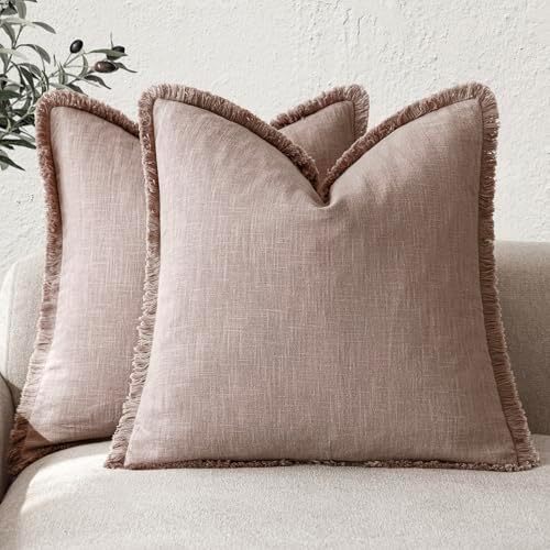 Foindtower Decorative Linen Fringe Throw Pillow Covers 24×24 Dusty Pink by Foindtower