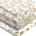 4 Pack Safari Jungle Animals Neutral Unisex Fitted Nursery Baby Sheets Set by FIGEPO