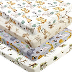 4 Pack Safari Jungle Animals Neutral Unisex Fitted Nursery Baby Sheets Set by FIGEPO