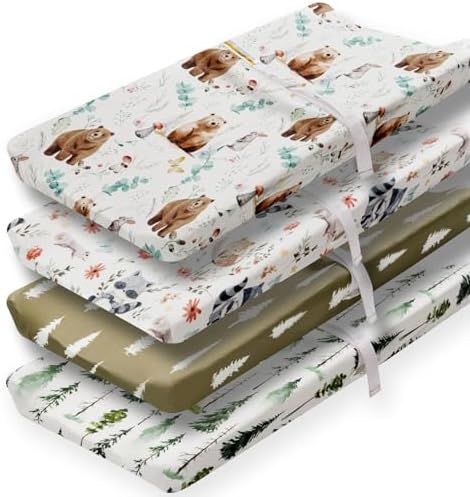 4 Pack Changing Pad Covers Woodland Forest Animals Wood Neutral Unisex Fitted by Jola%27s+House