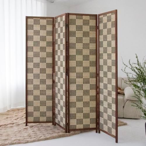 4 Panel Bamboo Room Divider, 5.6 ft Tall Double-Sided Folding Privacy Screen - Image 2