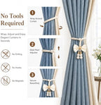 Adjustable Curtain Tiebacks 4 Pack, No Drill Cute Bow Rope Holdbacks - Image 4