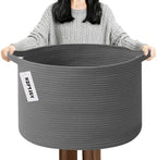 90L Extra Large Blanket Basket, Woven Rope Laundry Basket-Dark Grey by HZFTJOY