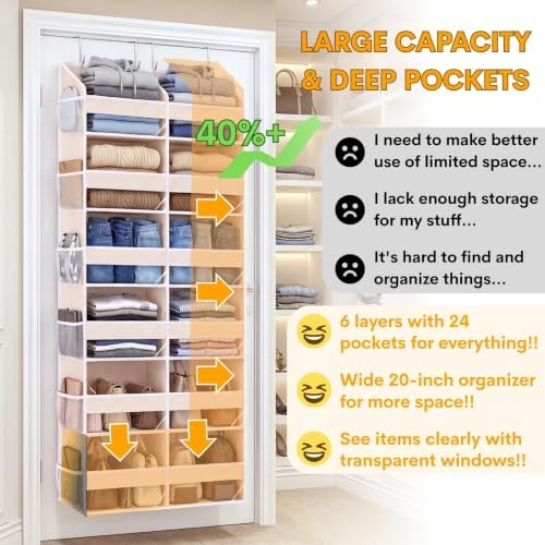 Ofiray-home Over the Door Organizer 6 Tiers, Extra Large Behind Door Storage of - Image 2