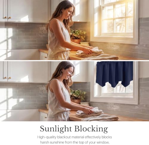 NICETOWN Navy Blue Valance Elegant Design Scalloped Window Valance - Image 2