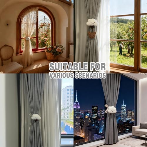 2-Pack Cartoon Cloud Curtain Tiebacks, Embroidered Curtain Holdbacks - Image 5