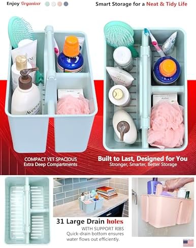 Shower Caddy Organizer with Handle, 3 Compartments, Portable Storage Bin - Image 5