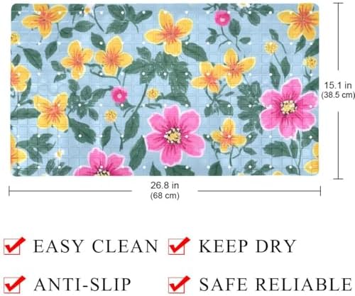Shower Mat Non Slip 26.8 x 15.1 Inches, Flowers Floral Bathtub Mat Shower Stall - Image 3