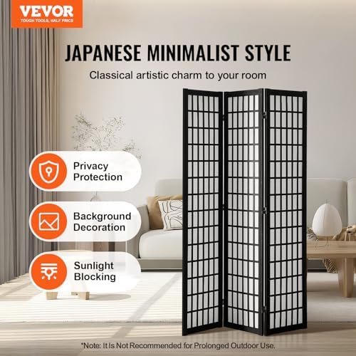 VEVOR Room Divider, 3 Panel Japanese Room Divider, Wood Folding Privacy Screen - Image 2