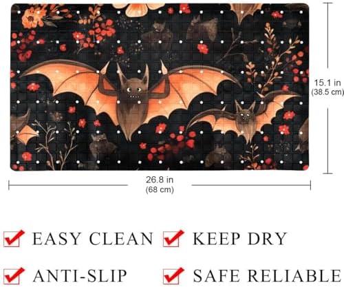 Bathtub Mat Non Slip 26.8x15.1 Inch, Bats Flower Shower Mat - Image 4