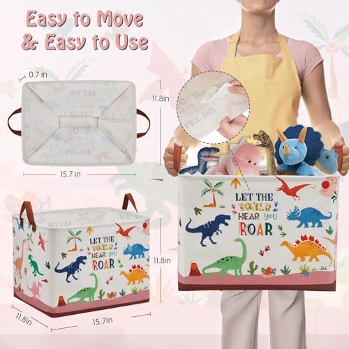 Dinosaur Room Decor Basket for Boys, 36L Volcano Baby Laundry Basket Leaf - Image 3