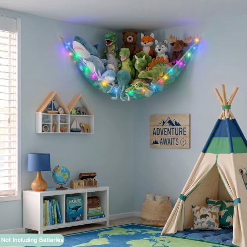 Stuffed Animals Hammock with LED Light Toy Net Room Decor Corner Storage - Image 2