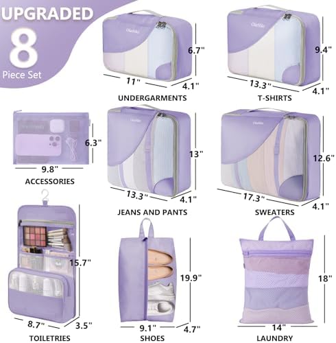OlarHike 8 Set Packing Cubes for Travel, Gifts for Women Mom, Anti-Tearing - Image 2
