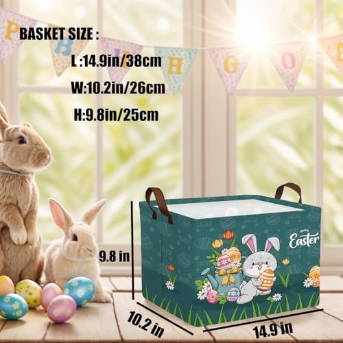 Large Cute Easter Basket for Kid Empty Gift Baby Rectangle Storage Bin Bunny - Image 3
