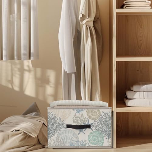 Coastal Beach Storage Bins Basket, Beach Room Decor, Coastal Coral Starfish - Image 3