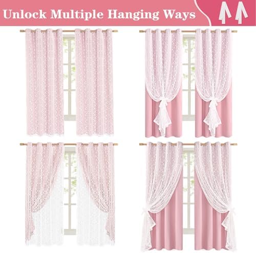 ASPMIZ Pink Blackout Curtains for Girls Bedroom Double Layer Curtains 52x84 - Image 4
