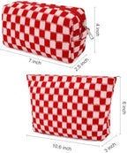 SOIDRAM 2 Pcs Checkered Makeup Bag Large Cosmetic Bag Toiletry Bag Makeup Pouch - Image 3