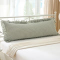 Sage Green White Gingham Ruffle Body Pillow Cover 20"x54" by KMASANIJI