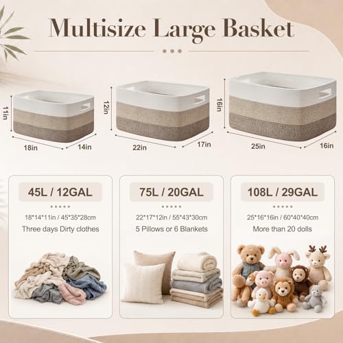 OIAHOMY Blanket Basket Laundry Basket Dog Toy Basket 75L Gradient Brown - Image 2